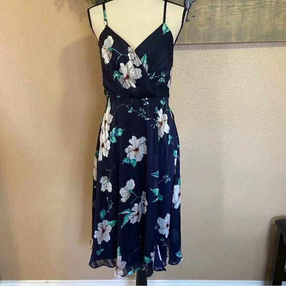 Lulus All About Love Navy Blue Floral Print Midi Dress Party Cocktail - XS - Picture 4 of 10